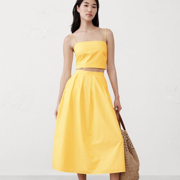 Banana Republic Factory BR Poplin Pleated Midi Skirt S Small SM - Picture 1 of 11